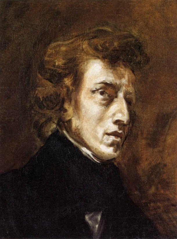 Portret Fryderyka Chopina na ciemnym tle
